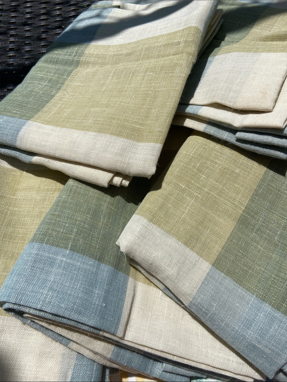 Linen tab top long weighted curtains 8 available green blue beige large plaid